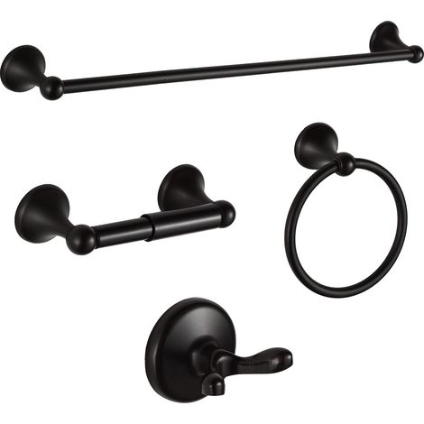 Ensemble d’Accessoires de Salle de Bain Bronze huilé, Barre Porte-Serviettes réglable et Extensible, Lot de 4 pièces murales avec patère, Porte-Papier Toilette, Anneau à Serviette (1/5)