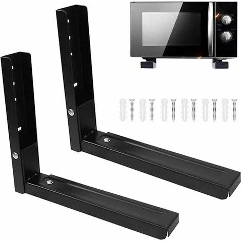 Soporte de pared para microondas (2 piezas), soporte universal para horno microondas (6 tornillos), color negro (1/5)