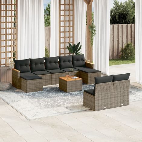 vidaXL Set Divano da Giardino 10 pz con Cuscini Grigio in Polyrattan (1/5)
