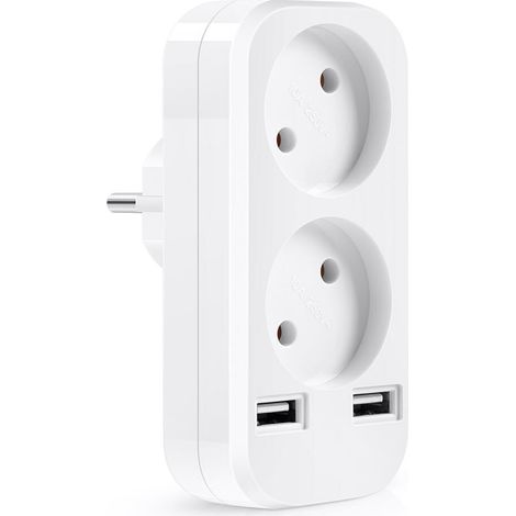 Prise double USB 5 V 2 A de type européen, adaptateur de prise, multiprise de type européen avec deux ports USB. (1/5)