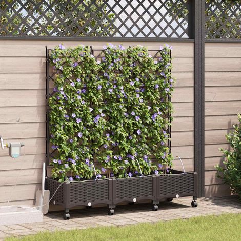 vidaXL Garten Blumenkübel mit Bewässerung und Rädern 3 Stk. Braun PP (1/5)