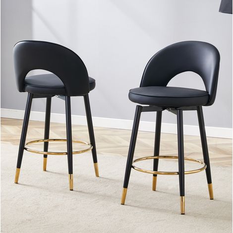 Set 2 sgabelli bar girevoli 360° in PU nero OKMYHOME (1/5)