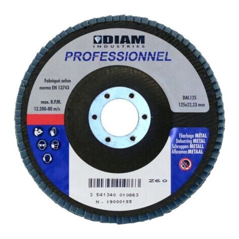 Disque abrasif à lamelles diam.125/22.23 GR 60 metal - DIAM INDUSTRIES - DAL125-60 (1/2)
