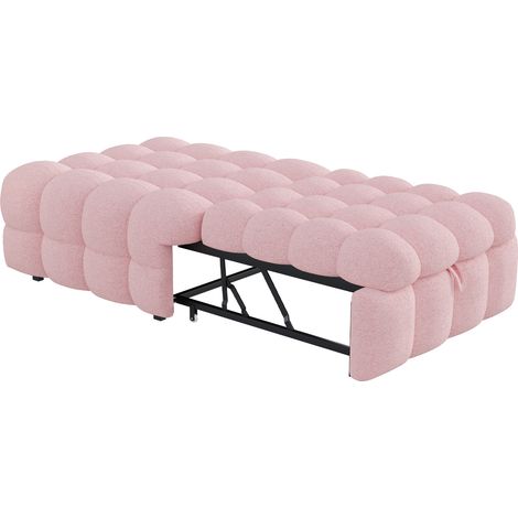 Pouf convertible 2-en-1 velours fauteuil lit pliable compact pour salon chambre invités beige rose gris