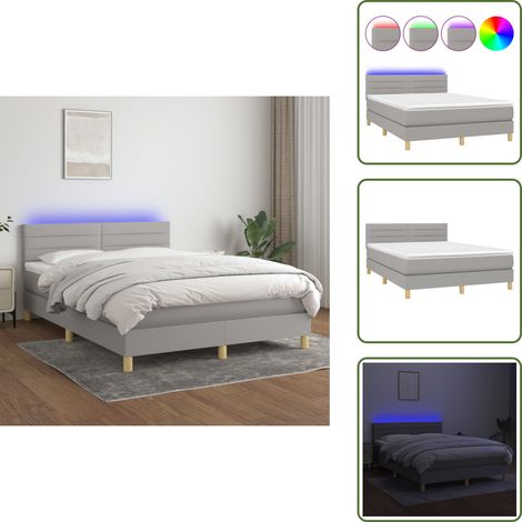Sommier à lattes de lit et matelas et LED Gris clair 140x190 cm - Sommier Tapissier - Lit Plateforme - Lit Avec Led - Matelas À Ressorts Ensachés - Têted Lit Ajustable (1/5)
