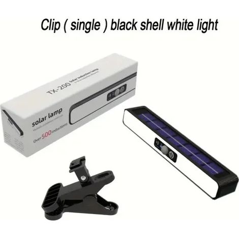 Lampes solaires portables à clip (blanches) avec détecteur de mouvement, étanches, pour clôture extérieure, avec 36 LED. (1/5)