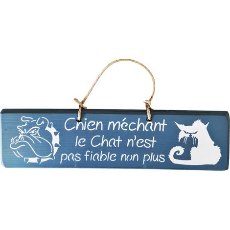 Plaque décorative en bois - chien méchant - pétrole (1/2)