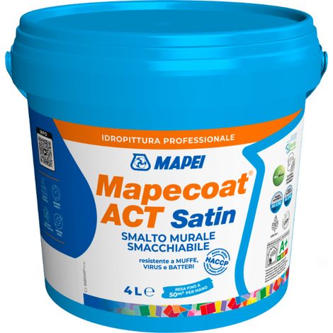 Mapei mapecoat act satin smalto murale lavabile antimuffa formato 4 lt - confezione 1
