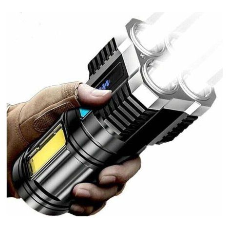 Lampe de poche 4/5 cœurs super lumineuse rechargeable d'extérieur multifonction P1000 super lumineuse LED rechargeable 100 000 lumens XHP70.2 lampe de poche tactique étanche IPX5 (4 noyaux) [Cl (1/4)
