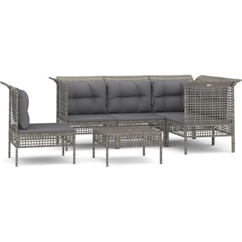 Maison Exclusive - 6-tlg. Garten-Lounge-Set mit Kissen Grau Poly (1/5)