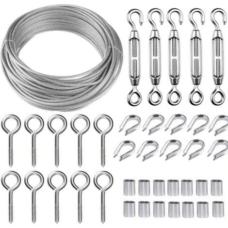 Filiyano – Kit de fil d'acier inoxydable 30 m/2 mm avec tendeur M5 pour plantes, cordes à linge, balustrades - FQ (1/5)