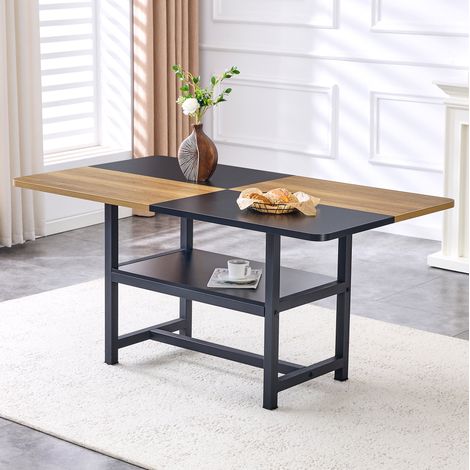 Mesa de comedor 160x90x76 cm negro y madera en MDF y metal con estante inferior (1/5)