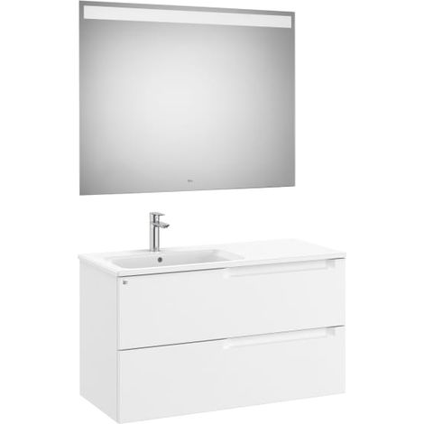 MUEBLE LAVABO IZQUIERDA 1000MM ALEYDA 2 CAJONES + ESPEJO BLANCO MATE