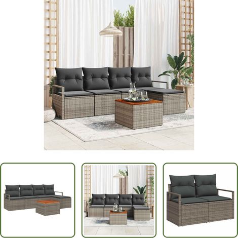 Gartentisch - Gartensofa-set mit Speicher 6 pcs Grau Poly-Rattan (1/5)