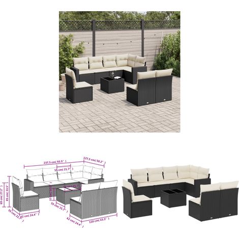 Salon de jardin 9 pcs avec coussins noir résine tressée - Ensemble Salon De Jardin - Meuble De Jardin - Salon D'extérieur - Résine Tressée - Rotin Synthétique - Home & Living (1/3)