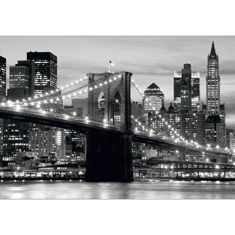 papier peint panoramique Pont de Brooklyn New York noir et gris - Sanders & Sanders (1/5)