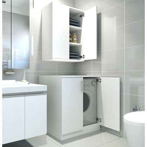 Les Tendances – Ensemble armoire pour machine à laver et étagère en bois mélaminé blanc – Dimensions 70x90x65 cm – Résistant à l'humidité – Style moderne (1/4)