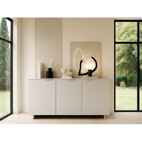 Aparador Neto, Aparador de salón con tres puertas batientes, elevado del suelo, 180x42 h90 cm, Beige (1/4)
