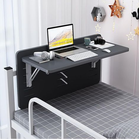 Bureau d'ordinateur suspendu et pliable à fixer sur le lit, étagère de rangement suspendue et pliable pour lits de dortoir, installable sur les lits superposés supérieurs et inférieurs, convient aux d (1/5)