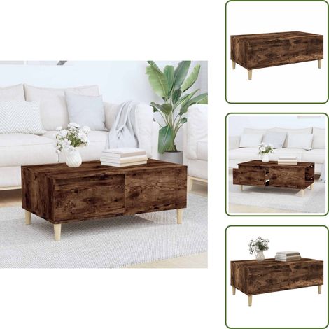 Table basse Chêne fumé 90x50x36,5 cm Bois d'ingénierie - Table Basse - Meuble Salon - Design Scandinave - Table D'appoint - Table Ronde (1/5)
