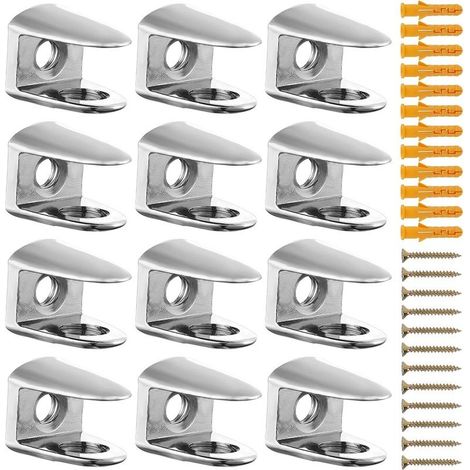 Lot de 12 supports réglables pour étagère en verre - En alliage de zinc - Pour verre de 6 à 10 mm d'épaisseur - Argenté (1/5)