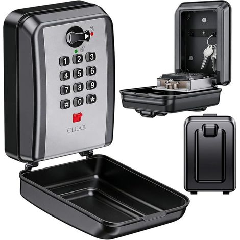 Boite a Clés Murale, 12 Chiffres Code Réinitialisable, Boite à Clef Étanche Résistante aux Intempéries, Grande Capacité Coffre Fort à Clef pour Maison, Garage, Bureau, Usine (1/5)
