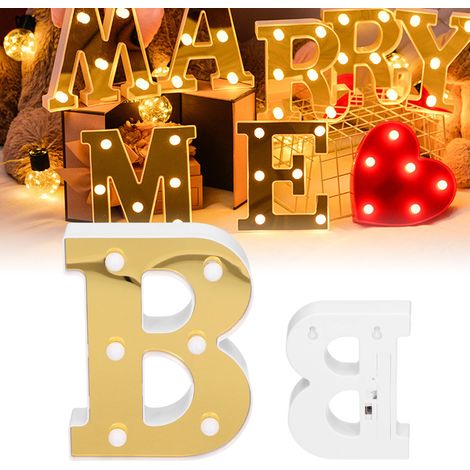 Lampe en forme de B dorée, alphabet anglais innovant, idéale pour la décoration de la maison, des bars, des clubs et des fêtes (blanc chaud). (1/5)