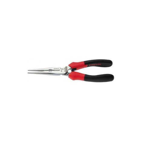 Facom – Pince à bec demi-rond long 200 mm – Becs fins striés pour coupe-fil cuivre et acier – Gaines ergonomiques résistantes aux produits chimiques