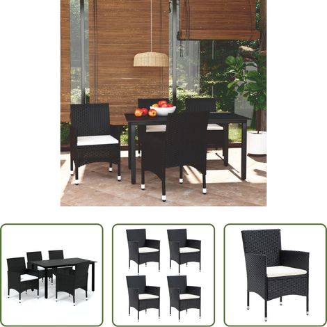 vidaXL Ensemble de salle à manger extérieur - Ensemble à dîner de jardin avec coussins 5 pcs poly rotin noir (1/5)