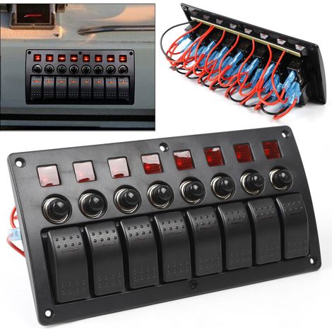 Panneau de commutation LED 12 V/24 V à 8 vitesses, panneau de commutation marin à triple fonction et 8 positions, panneau de commutation LED à 8 positions (1/5)