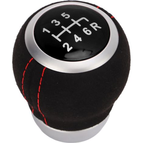 Pommeau de levier de vitesse à 6 rapports, bague argentée, ergonomique et résistant à l'usure, de remplacement pour Subaru (dessus noir). (1/5)
