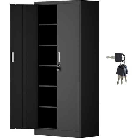 Metal Storage Cabinet with Lockable Doors and 5 Adjustable Shelves, Lockable Storage Cabinet for Home, Office, Garage (Black, 180 cm) (1/5)