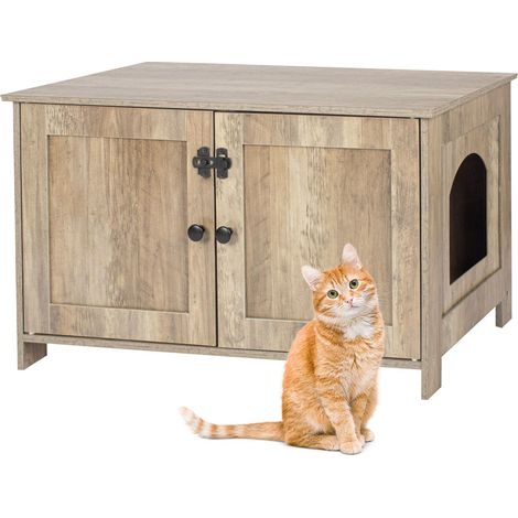 Armario para gatos Relaxdays, con cerradura, tabique y entrada, para ocultar arenero, HBT 46 x 78,5 x 44,5 cm, marrón