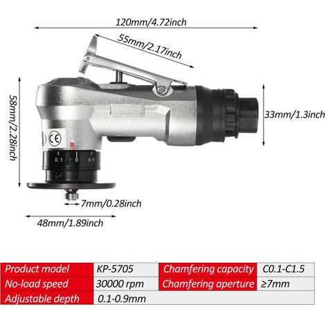 Mini chanfreineuse pneumatique KP-5705, outil de menuiserie à 45 degrés, meuleuse portative, ébavurage, biseautage, coupe (1/5)