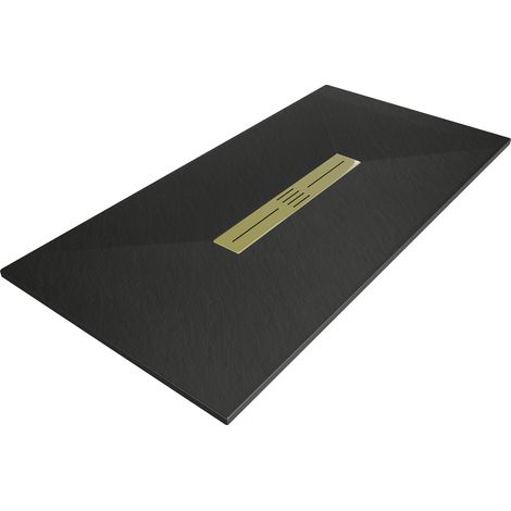 Mexen Toro plato de ducha rectangular SMC 160 x 80 cm, negro, tapa dorada - 43708016-G (1/5)