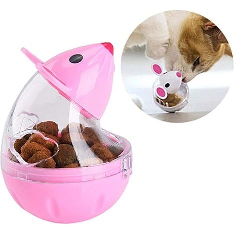 Comedero para gatos con juguetes para entrenamiento interactivo de inteligencia y premios, con forma de ratón (rosa). (1/5)