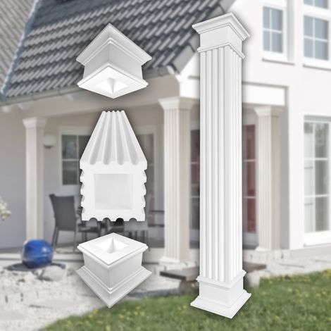 PRESTIGE DECOR Säulen & Halbsäulen eckig 225-244cm Steg-Kannelierung, Dekosäule Kunstharzputz weiß (Größe L - geschlossen, Komplettset 4)