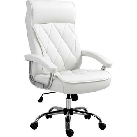 Vinsetto Bürostuhl, ergonomischer Schreibtischstuhl, höhenverstellbarer Drehstuhl mit Wippfunktion, Rautenmuster, Kunstleder, gepolsterter Chefsessel, Weiß