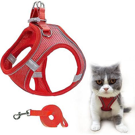 (rouge) Harnais Et Laisse Pour Chien En Maille Respirante Avec Sangle Rflchissante Pour Chatons, Chiots, Lapins (1/5)