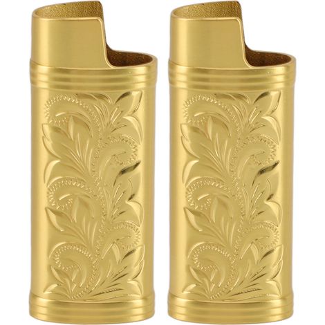 2 pièces étui briquet vintage, gravure florale 3D, alliage zinc protecteur doré