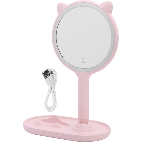Lighted Makeup Mirror 1X 5X Double Sided Handheld Magnifying Makeup Mirror 3 Color Temperature USB Rechargeable Pink (1/5)