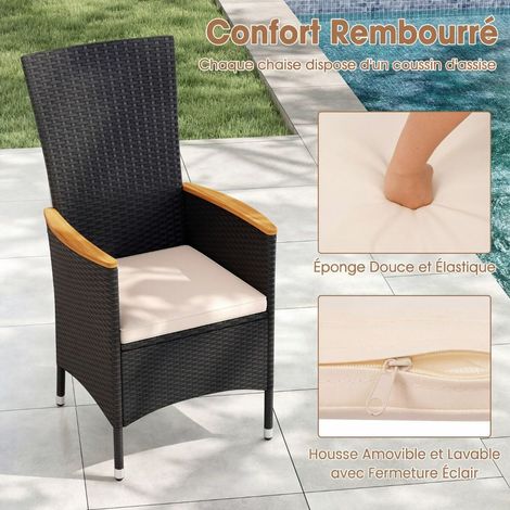 Lot de 2 fauteuils de jardin beiges en rotin avec coussins, repose-pieds et pieds réglables pour jardin, balcon et terrasse (1/5)