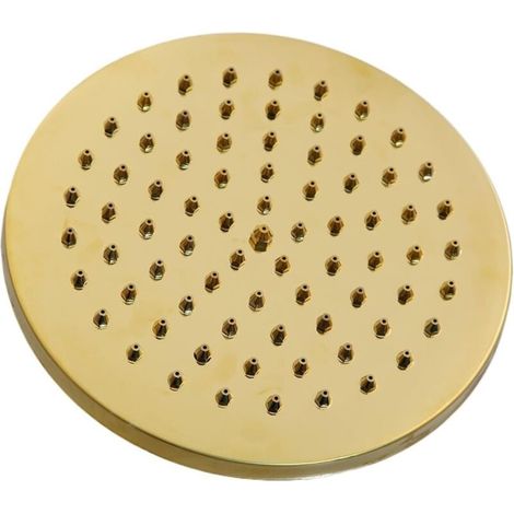 Pommeau de douche rond 20 cm couleur laiton - Jet large bien-être - Installation facile sans outil - Embouts souples anti-calcaire - Pour salle de bain et douche (1/4)