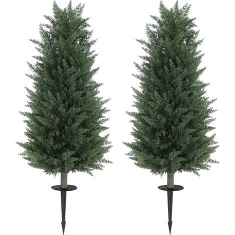 Cyprès artificiels, lot de 2 avec piquet de terre, 100 cm, plante artificielle en plastique, arbre artificiel, décoration réaliste pour bureau, salon, chambre, jardin. (1/5)