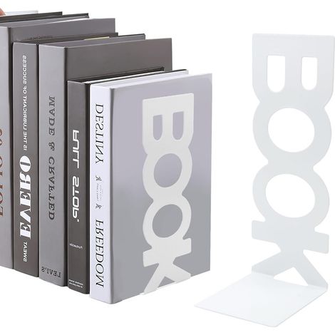 Serre-Livres en métal (Pack de 4) 8x9x21cm  Porte-Livre, Organiseur pour Enfants, Livres, Bureau, étagère  Métal élégant et Robuste dans Un Design élégant, respectueux des Meubles Blanc (1/5)