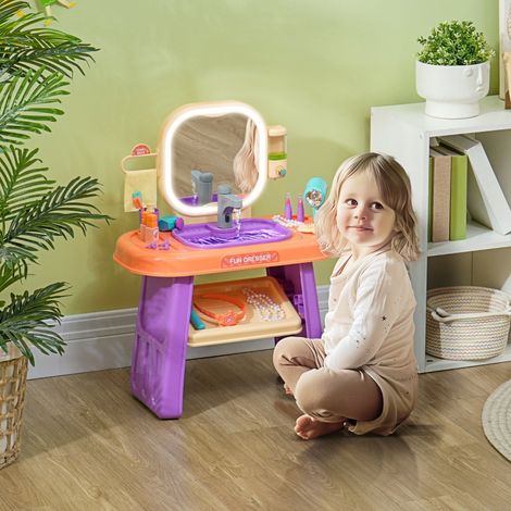 Coiffeuse pour enfants avec miroir LED,musique,robinet,miroir en acrylique,violet,55x29x71 cm