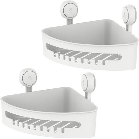 Étagère de Douche 2 pièces d'angle avec Ventouse en Acier Inoxydable Autocollant Autocollant pour Cuisine et Salle de Bain (1/5)