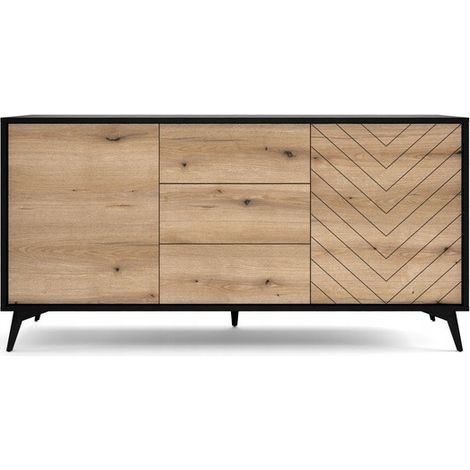 Commode de rangement Meuble universel évoque chêne/noir 154x77x39cm DIAMANT KSZ154 sur pieds