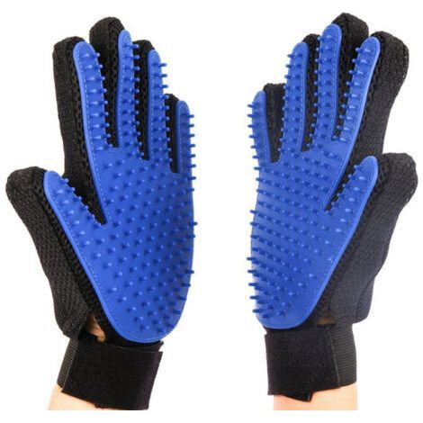 Gants anti-poils pour animaux de compagnie - Brosses douces pour chiens, chats et chevaux à poils longs et courts - 1 paire (bleu) (1/5)
