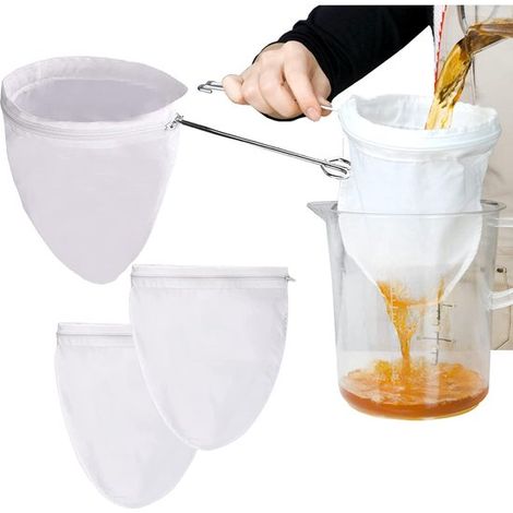 Sac filtrant 3 pièces avec 1 anneau en acier, tissu filtrant lavable, sac filtrant réutilisable, sac filtrant en coton pour jus, lait, café, lait de noix (1/5)